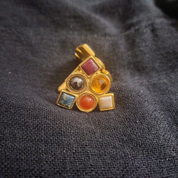 Gold Tone Faux Stone Triangle Shape Cuff Links Pair - Picture 4 of 6